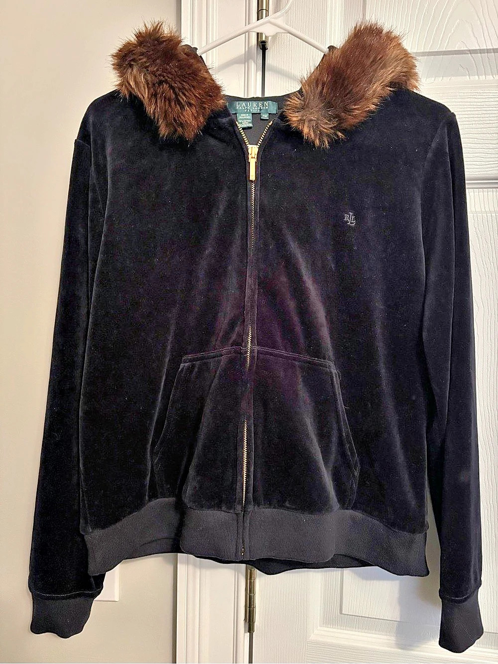 Lauren Ralph Lauren Faux Fur Collar Black Jacket Size P/M Like New